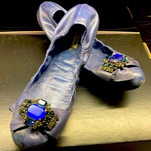 Miu Miu ballerina flats, indigo blue leather with stones on toe box